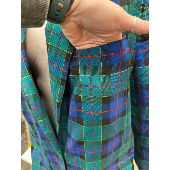 Leslie Fay Plus Size 80s Tartan Blue Green Plaid Blazer Size 18 - Picture 7 of 11
